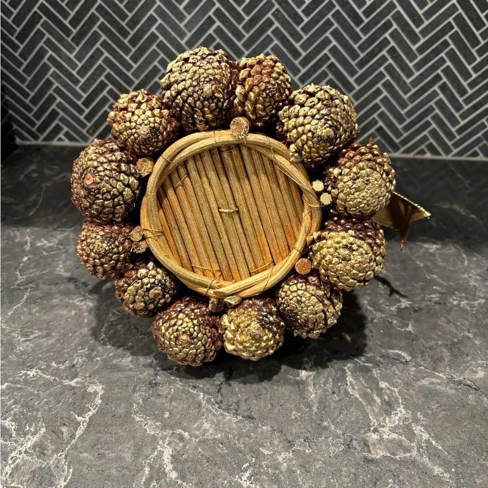 ❗️Crate & Barrel Festive Pinecone Basket with Red Accents
